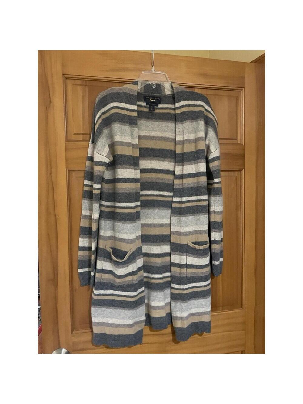Women’s Paul Costelloe 80% Lamb Wool Long Sweater Cardigan Striped L Large